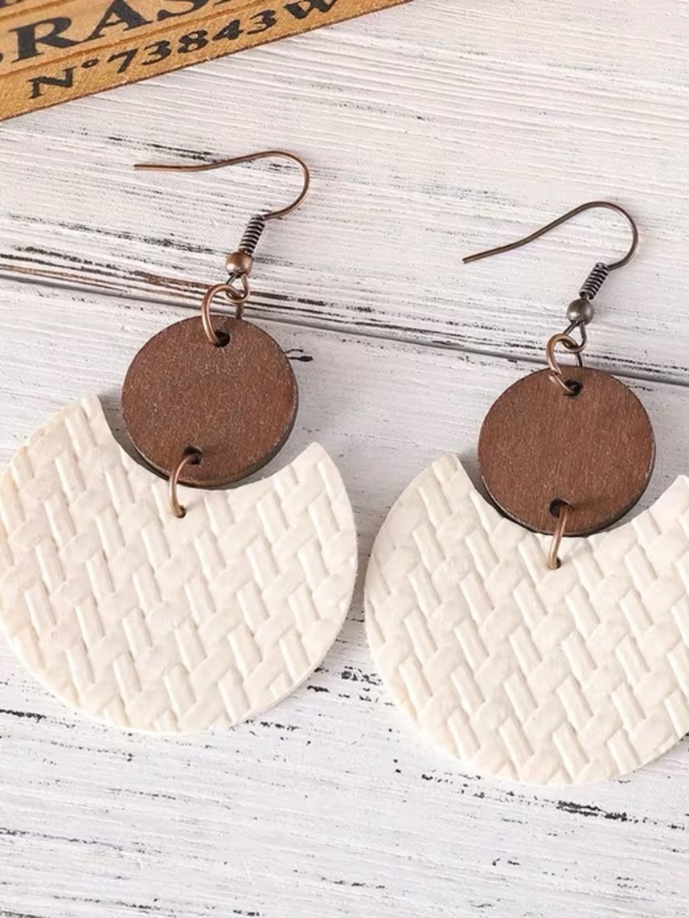 Boho Textured Wood & Ivory Dangle Earrings